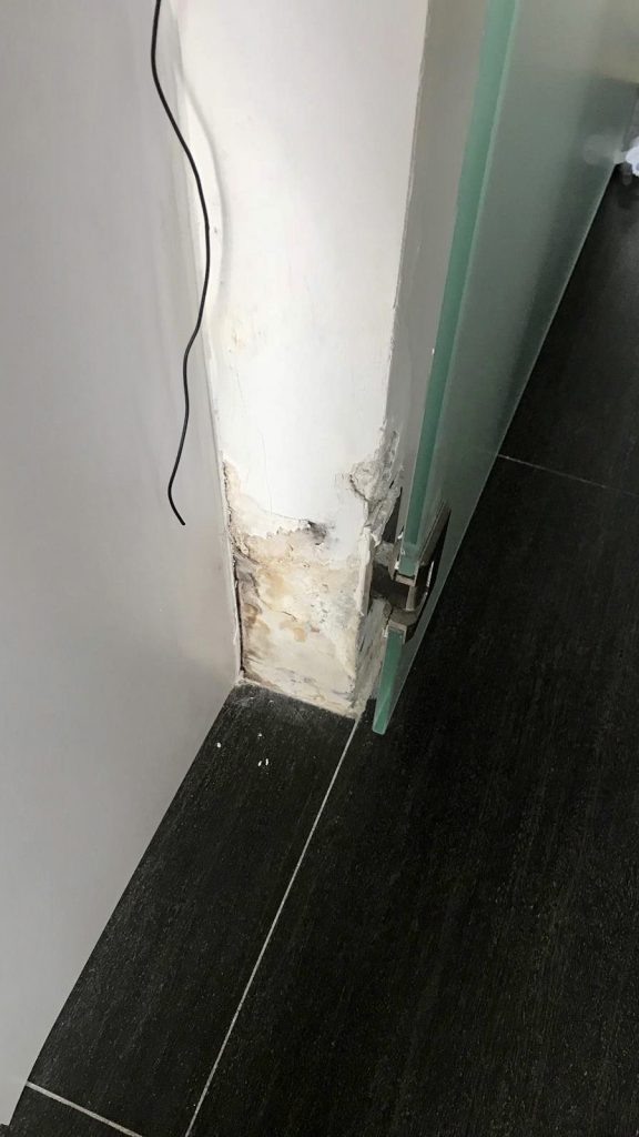 地腳線上出現滲水漏水,油漆起泡脫落,滲水漏水位置接近電掣會影響家居安全