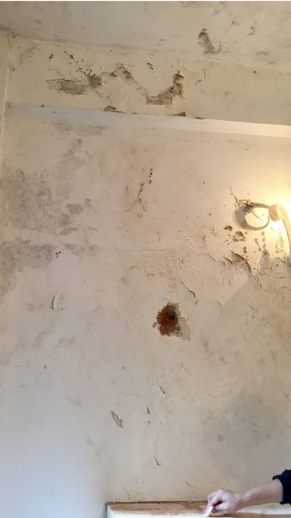 室內牆身受漏水問題影響,導致油漆/乳膠漆剝落,牆身發霉